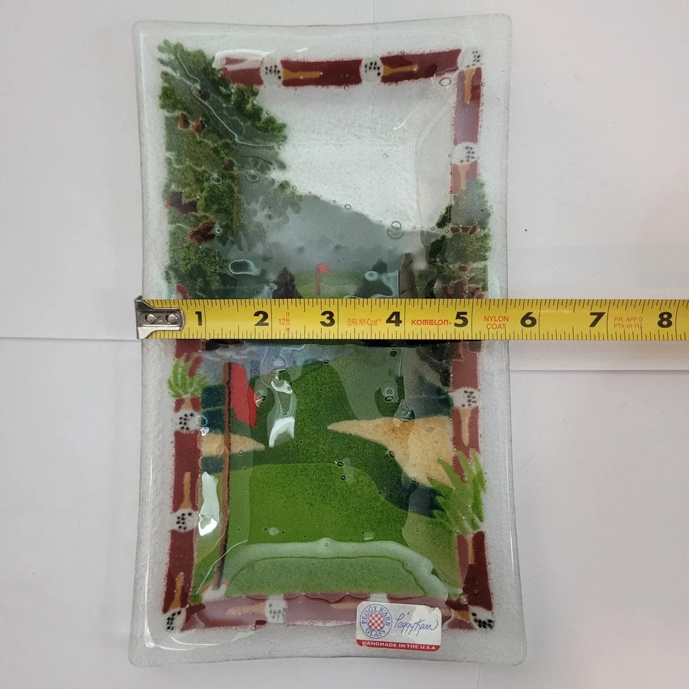 Peggy Karr Glass Fused Art Tray Golf Course Landscape Handmade USA 9.5in